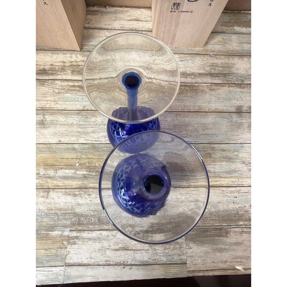 2 X Hello Kitty Kiriko Wine Glass Blue w/ Wooden Box Sanrio Japan 2017 - Picture 7 of 12